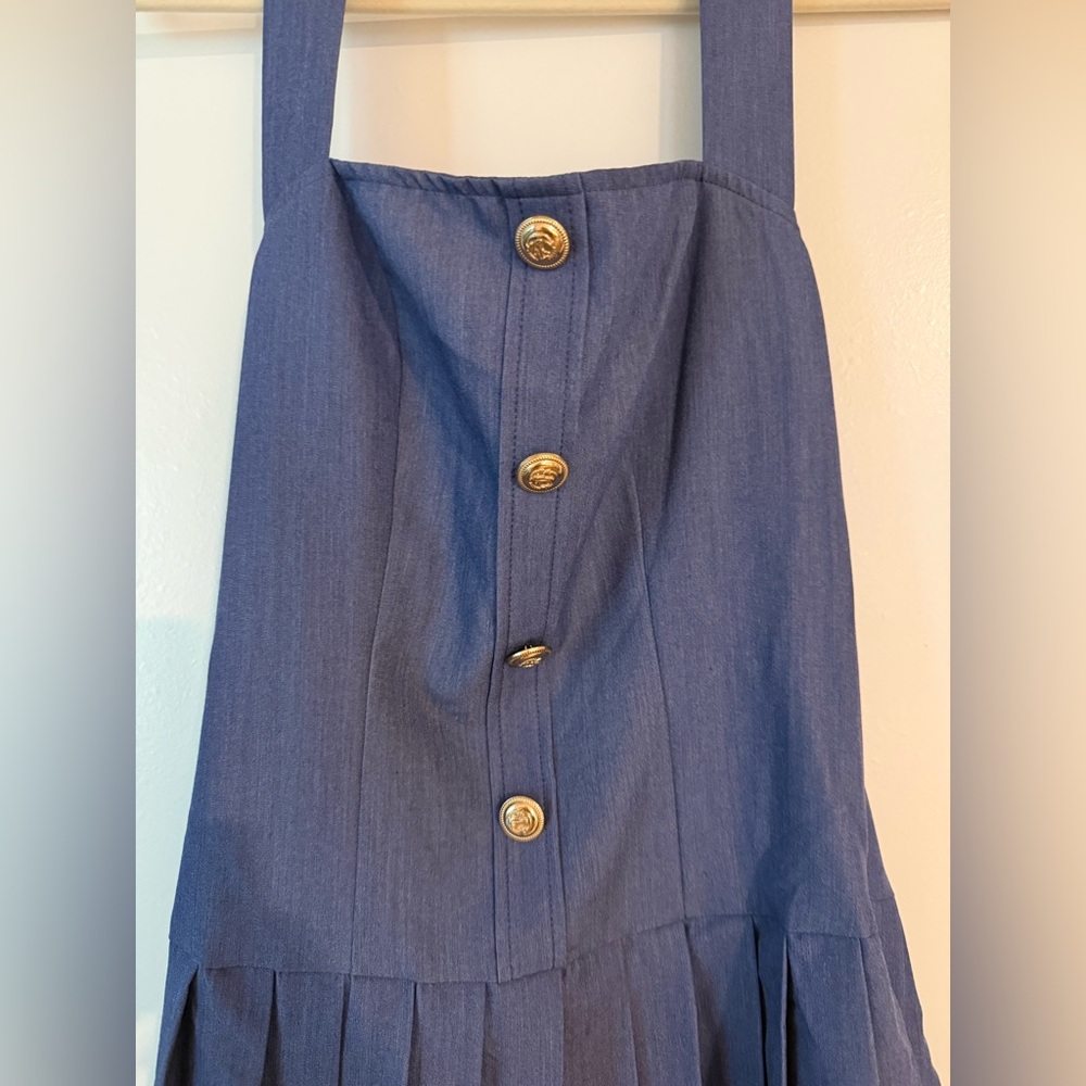 Metal Button Halter Neck Pleated Dress S - Picture 6 of 7